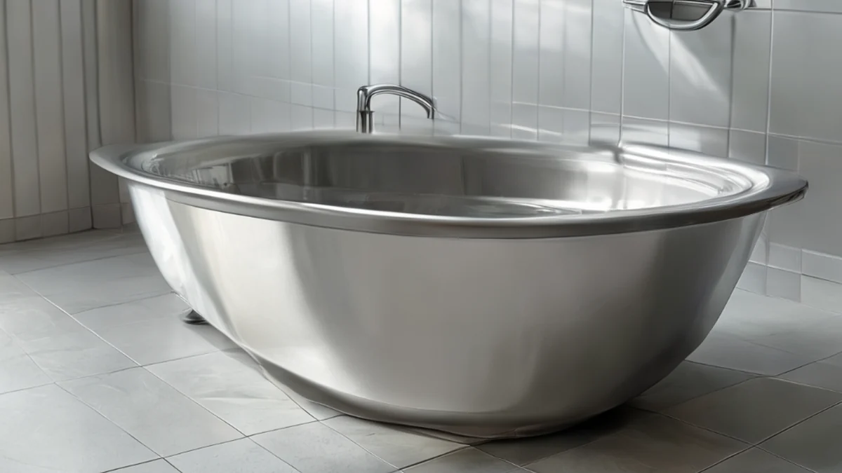 Bagnasciato in acciaio inossidabile, design moderno e superficie liscia.