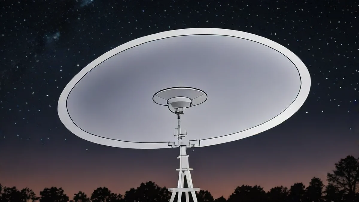 Satellite dish visible against starry night sky