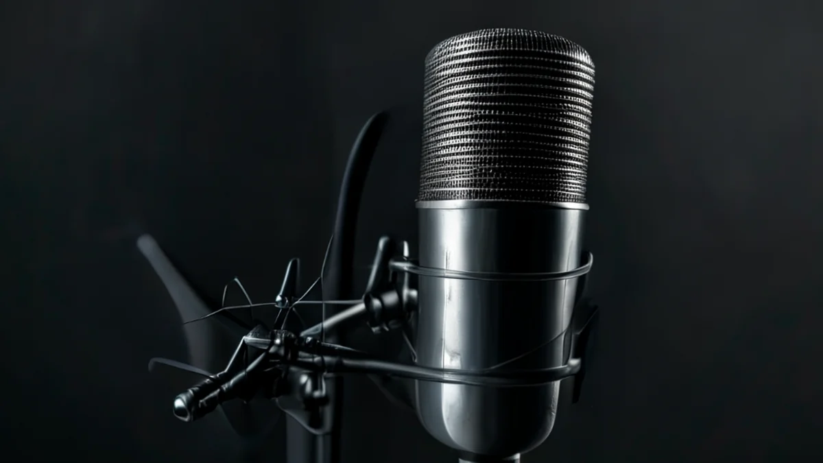 Un microphone à condensateur utilisé dans un studio d'enregistrement, avec une membrane et un boîtier.